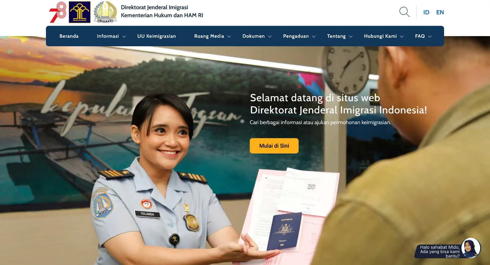 Halaman website resimi imigrasi Indonesia