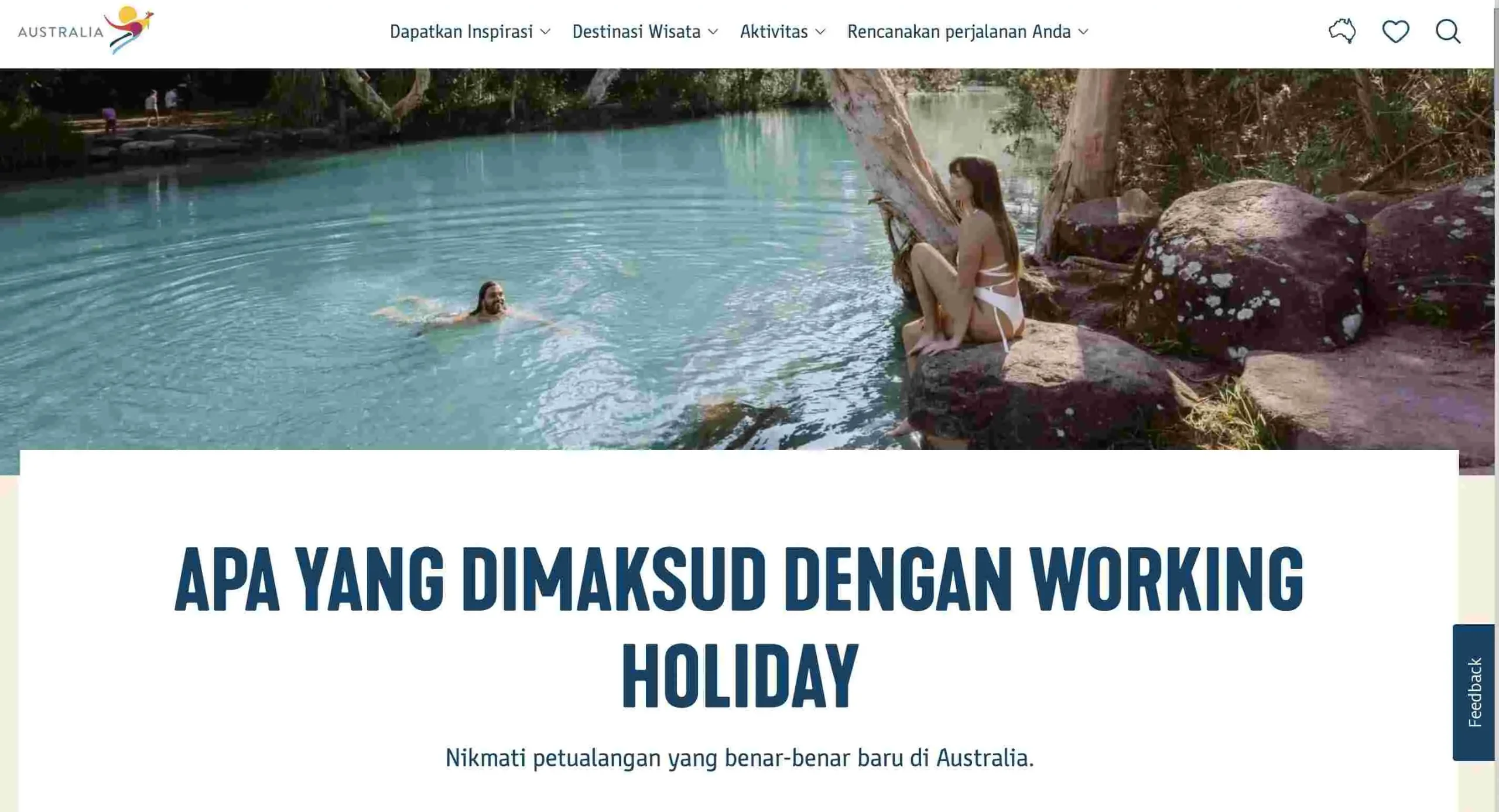 Halaman working holiday visa dari Australia.com